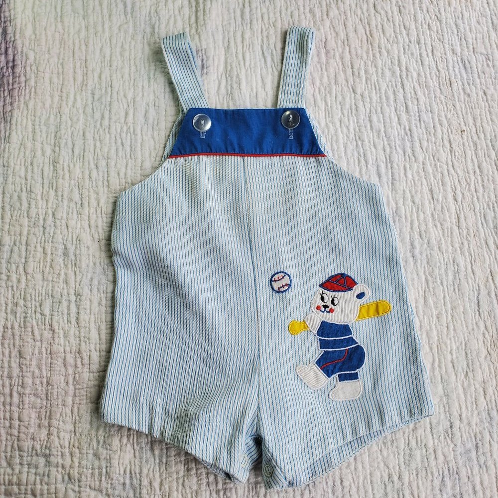 Vintage 70s 80s Baby Boy Lot Set of 5 TShirt Overalls Jumpsuit Blue 6/9 Months - Picture 6 of 16